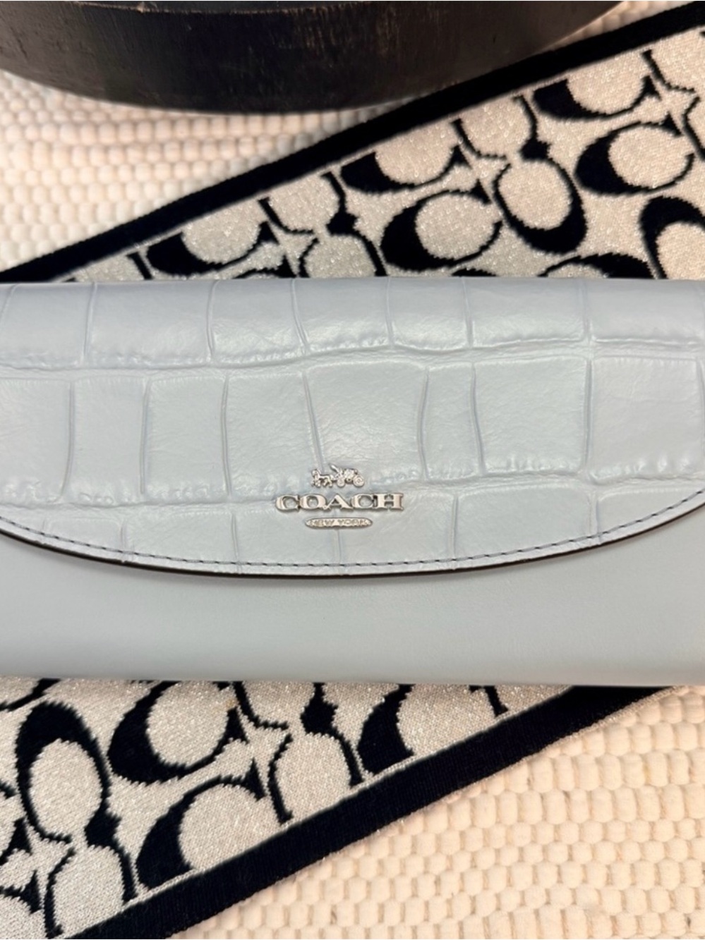 Coach Sky Blue Croc-Embossed Shoulder Bag and Wallet - Picture 12 of 15
